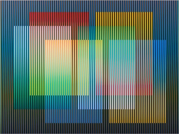 Carlos Cruz-Diez, Color Aditivo Panam 3, 2010, cromografia su alluminio, 60x80 cm.