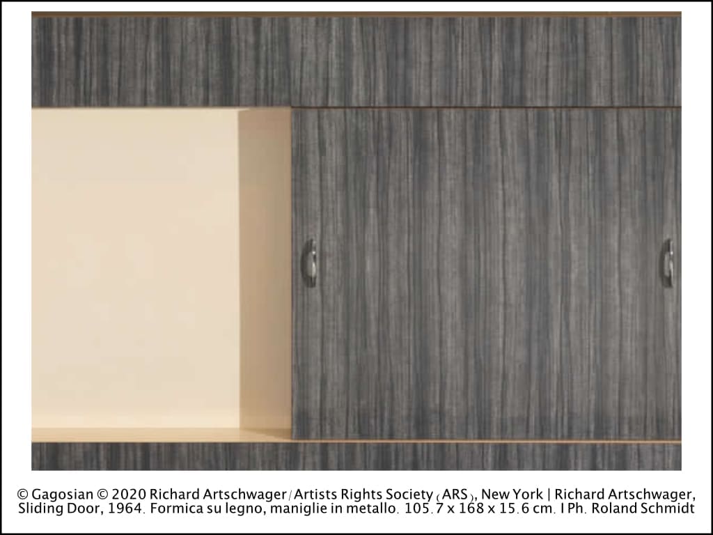 © Gagosian © 2020 Richard Artschwager/Artists Rights Society (ARS), New York | Richard Artschwager, Sliding Door, 1964. Formica su legno, maniglie in metallo. 105.7 x 168 x 15.6 cm. I Ph. Roland Schmidt