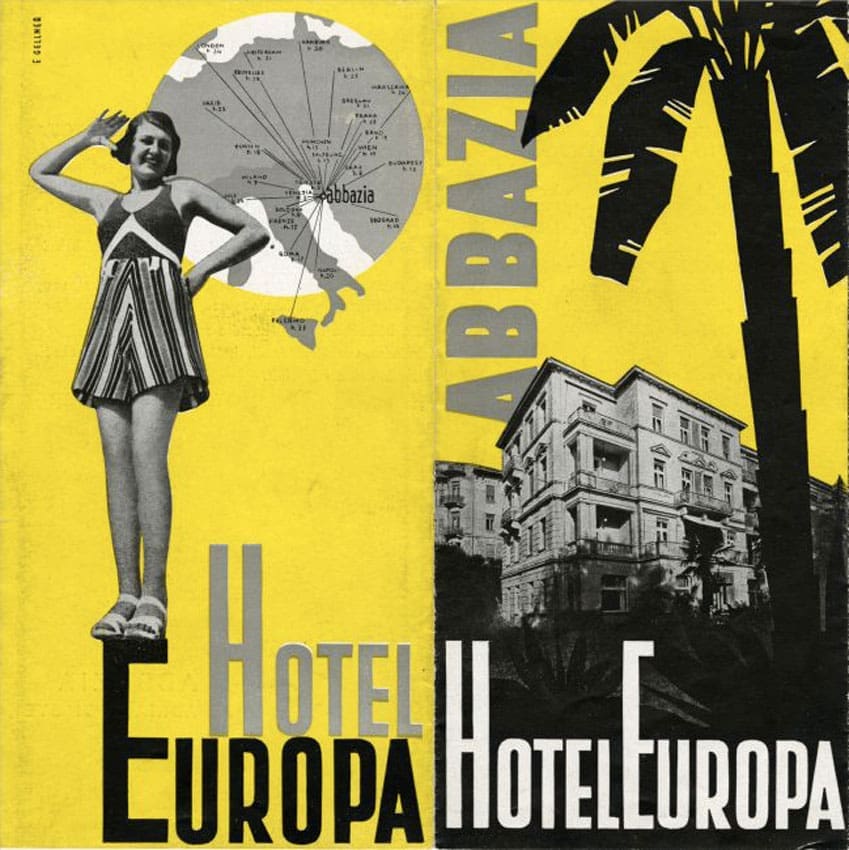 PRIME ESPERIENZE - HOTEL EUROPA, ABBAZIA. PIEGHEVOLE PUBBLICITARIO, C. 1934-38